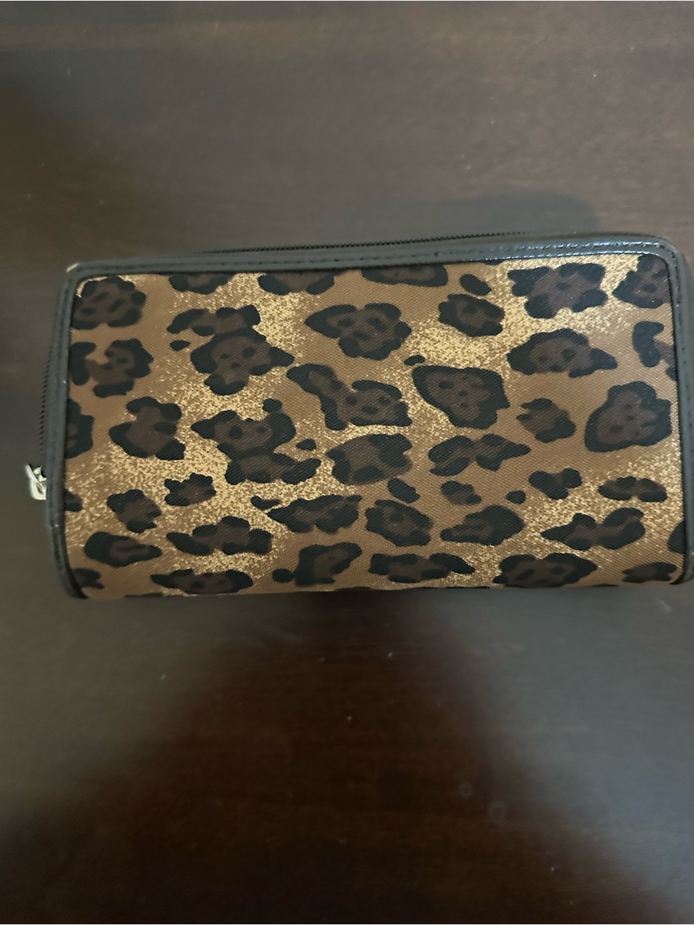 Leopard Print Zip-Around Wallet in Brown and Black